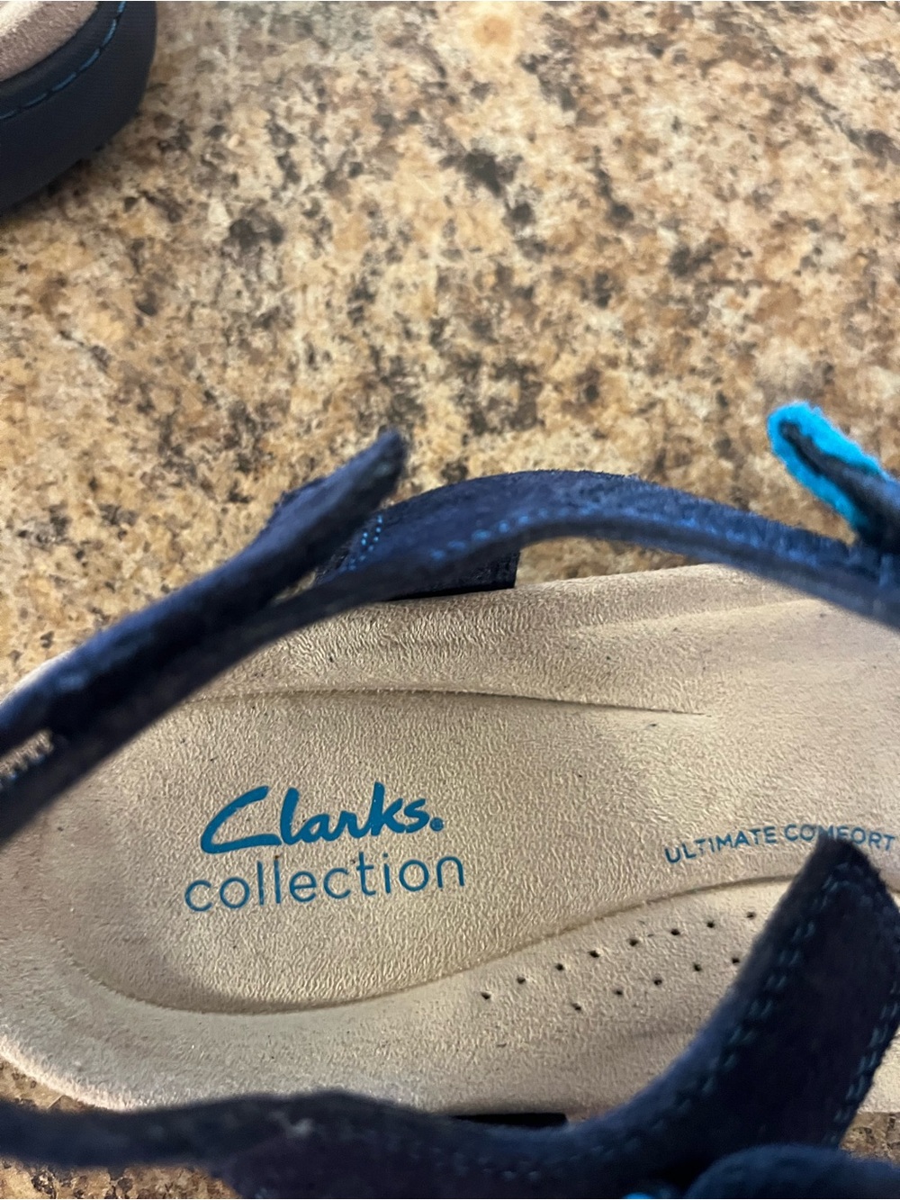 Clarks Navy and Tan Women's Adjustable Strap Sandals - Picture 3 of 5